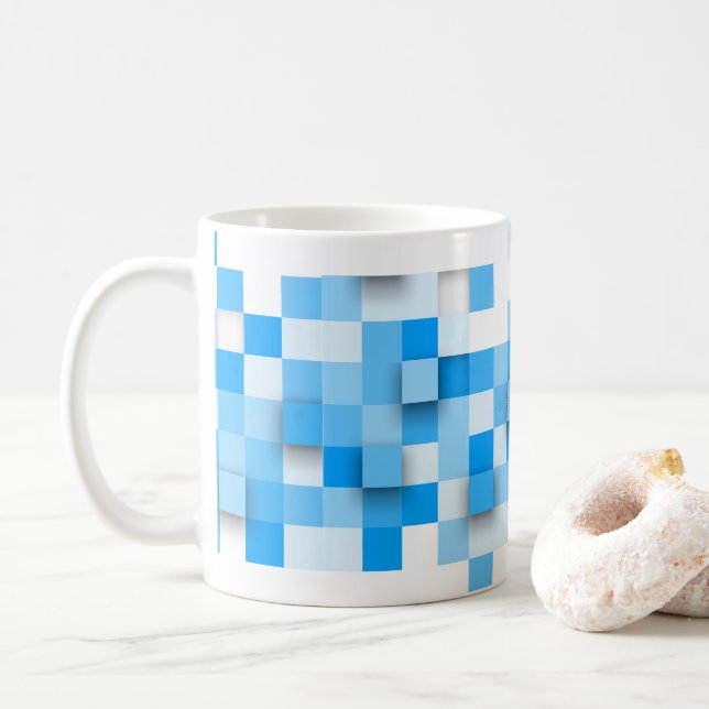 SlipperyJoe's squares artwork mosaic modern three- Coffee Mug (With Donut)