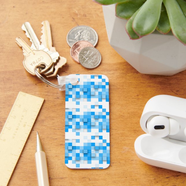 SlipperyJoe's squares artwork mosaic modern three- Key Ring (Desk)