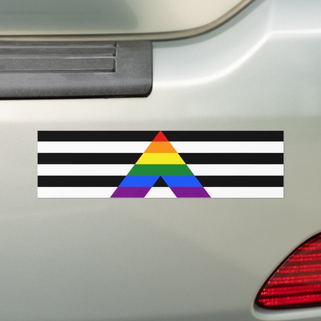 SlipperyJoe's Straight Ally Flag gay gifts LGBTQIA Bumper Sticker (On Car)