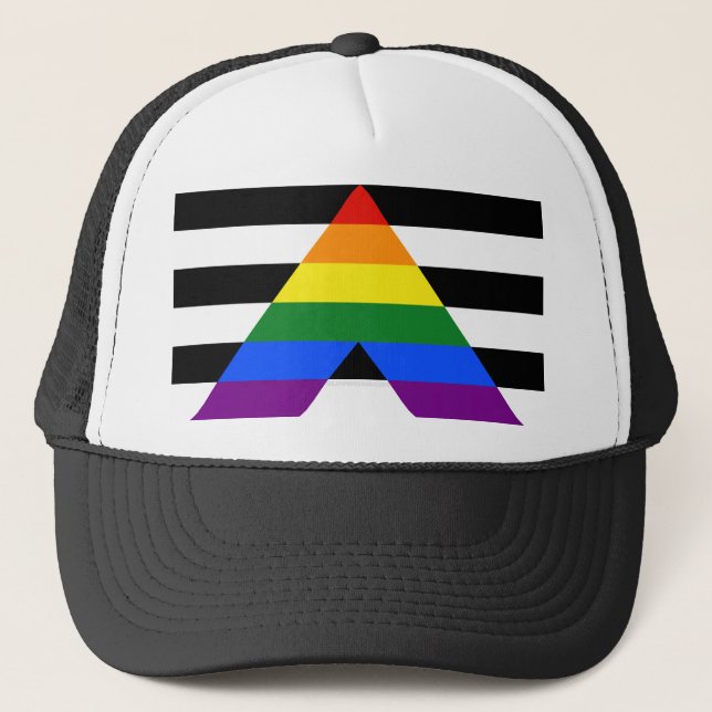 SlipperyJoe's Straight Ally Flag gay gifts LGBTQIA Trucker Hat (Front)