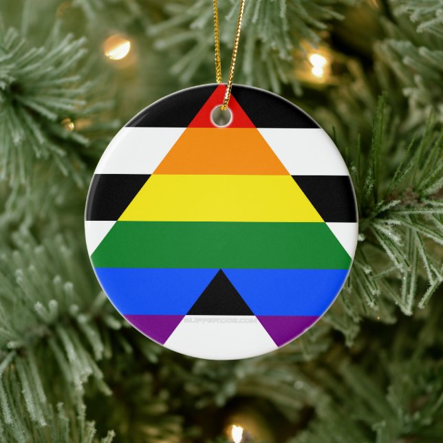 SlipperyJoe's straight ally flag smooth rainbow gr Ceramic Tree Decoration (Tree)