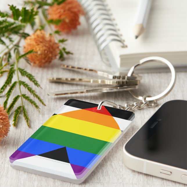 SlipperyJoe's straight ally flag smooth rainbow gr Key Ring (Front Right)