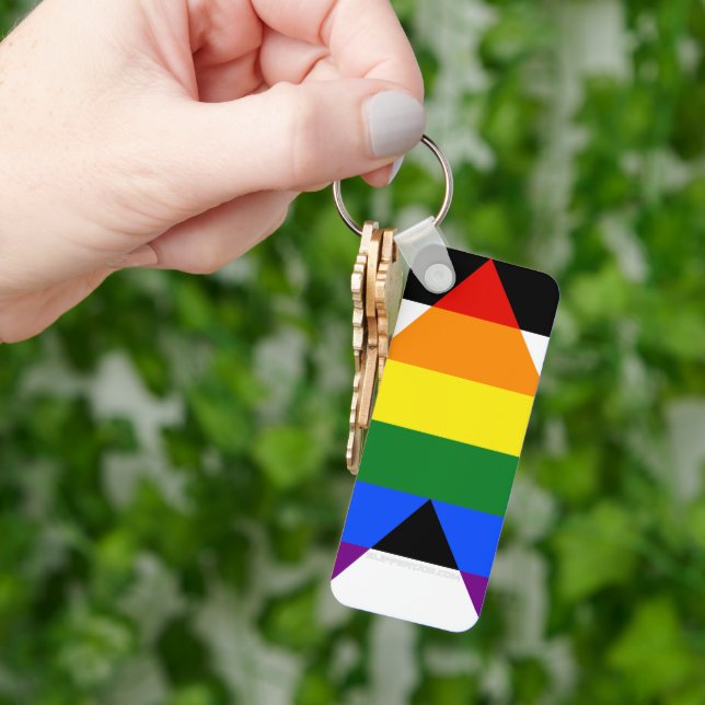 SlipperyJoe's straight ally flag smooth rainbow gr Key Ring (Hand)
