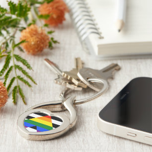 SlipperyJoe's straight ally flag smooth rainbow gr Key Ring