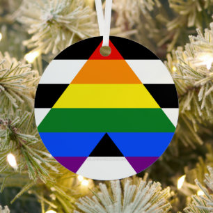 SlipperyJoe's straight ally flag smooth rainbow gr Metal Tree Decoration