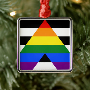 SlipperyJoe's straight ally flag smooth rainbow gr Metal Tree Decoration