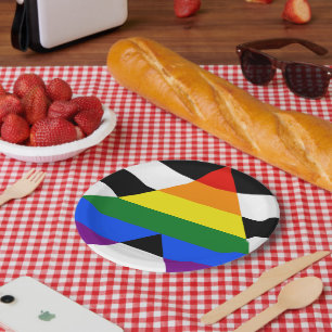 SlipperyJoe's straight ally flag smooth rainbow gr Paper Plate