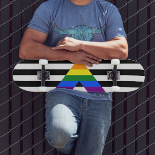 SlipperyJoe's straight ally flag smooth rainbow gr Skateboard