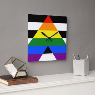 SlipperyJoe's straight ally flag smooth rainbow gr Square Wall Clock