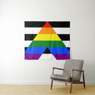 SlipperyJoe's straight ally flag smooth rainbow gr Tapestry