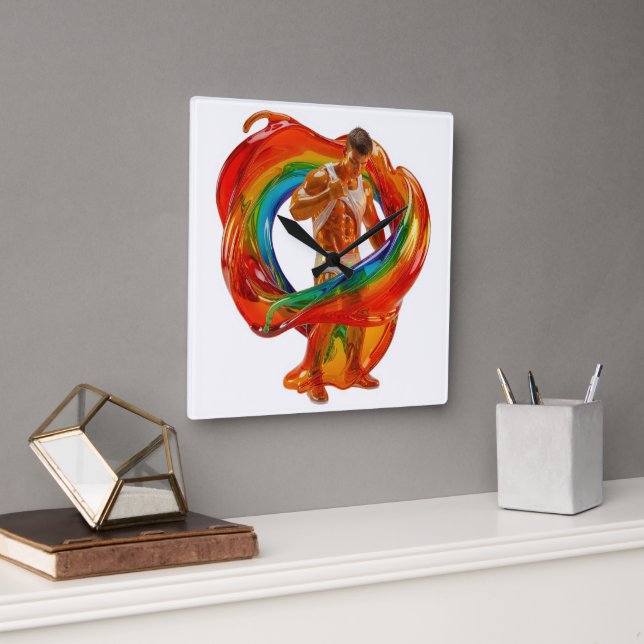 SlipperyJoe's striking modern Pride-themed masculi Square Wall Clock (Office)