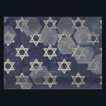SlipperyJoe's strong Hanukkah vibe Star of David m Tablecloth<br><div class="desc">SlipperyJoe's strong Hanukkah vibe Star of David motif symbol symbolising Jewish identity and tradition artistic subtle silvery-grey tone deep midnight-blue background traditional colours associated Hebrew celebrations religious light shining into darkness digital stained glass effect repeated clean geometric patterns creates rhythm and unity elegant contemporary abstract symbolism</div>