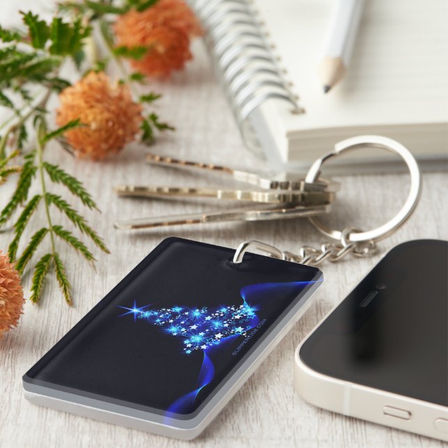 SlipperyJoe's stylised glowing Christmas tree brig Key Ring (Front Right)