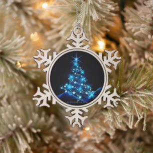 SlipperyJoe's stylised glowing Christmas tree brig Snowflake Pewter Christmas Ornament