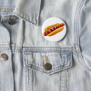 SlipperyJoe's summer BBQ vibe hot dog nestled soft 6 Cm Round Badge