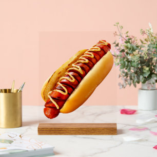 SlipperyJoe's summer BBQ vibe hot dog nestled soft Acrylic Sign