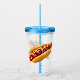 SlipperyJoe's summer BBQ vibe hot dog nestled soft Acrylic Tumbler