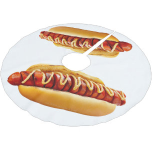 SlipperyJoe's summer BBQ vibe hot dog nestled soft Brushed Polyester Tree Skirt