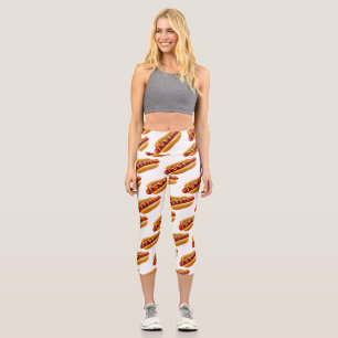 SlipperyJoe's summer BBQ vibe hot dog nestled soft Capri Leggings
