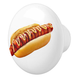 SlipperyJoe's summer BBQ vibe hot dog nestled soft Ceramic Knob