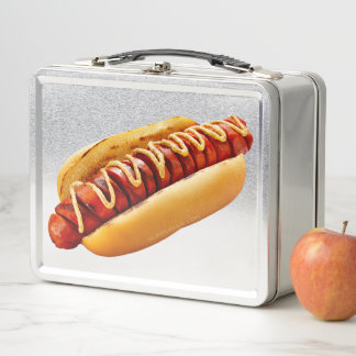 SlipperyJoe's summer BBQ vibe hot dog nestled soft Metal Lunch Box