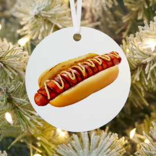 SlipperyJoe's summer BBQ vibe hot dog nestled soft Metal Tree Decoration