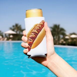 SlipperyJoe's summer BBQ vibe hot dog nestled soft Seltzer Can Cooler