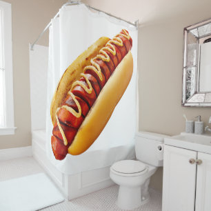 SlipperyJoe's summer BBQ vibe hot dog nestled soft Shower Curtain