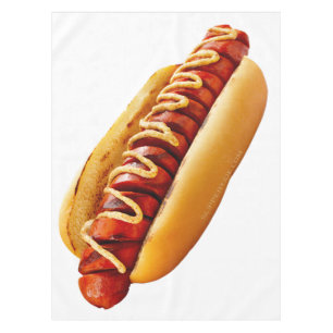 SlipperyJoe's summer BBQ vibe hot dog nestled soft Tablecloth