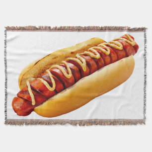 SlipperyJoe's summer BBQ vibe hot dog nestled soft Throw Blanket