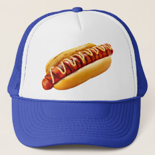 SlipperyJoe's summer BBQ vibe hot dog nestled soft Trucker Hat