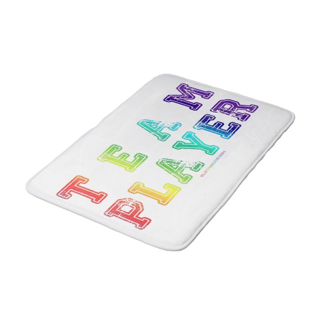 SlipperyJoe's team player filled with smooth rainb Bath Mat (Angled)
