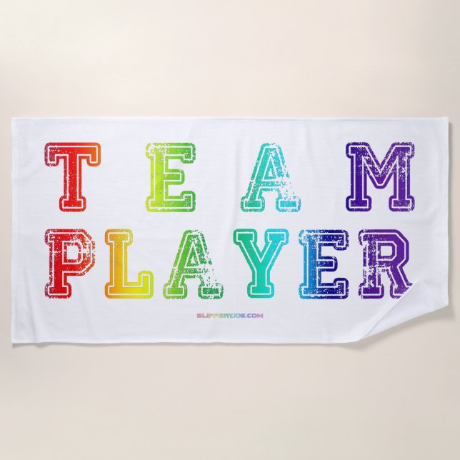 SlipperyJoe's team player filled with smooth rainb Beach Towel (Front)