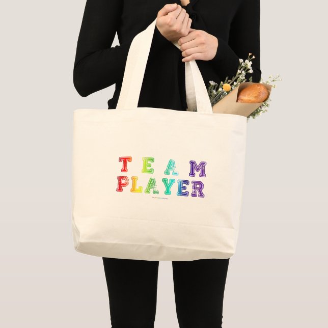 SlipperyJoe's team player filled with smooth rainb Large Tote Bag (Front (Product))