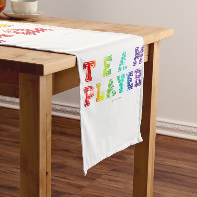 SlipperyJoe's team player filled with smooth rainb Short Table Runner (In Situ)