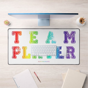 SlipperyJoe's Team Player words gradient rainbow c Desk Mat