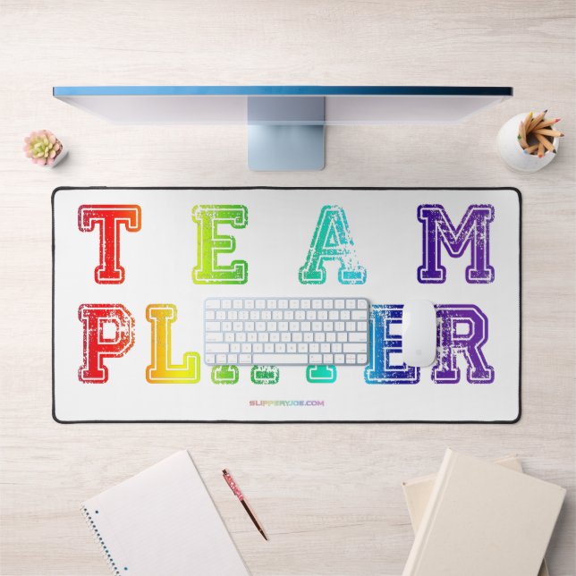 SlipperyJoe's Team Player words gradient rainbow c Desk Mat (Office 1)
