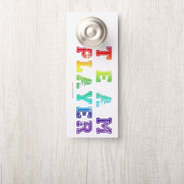 SlipperyJoe's Team Player words gradient rainbow c Door Hanger (On Knob)