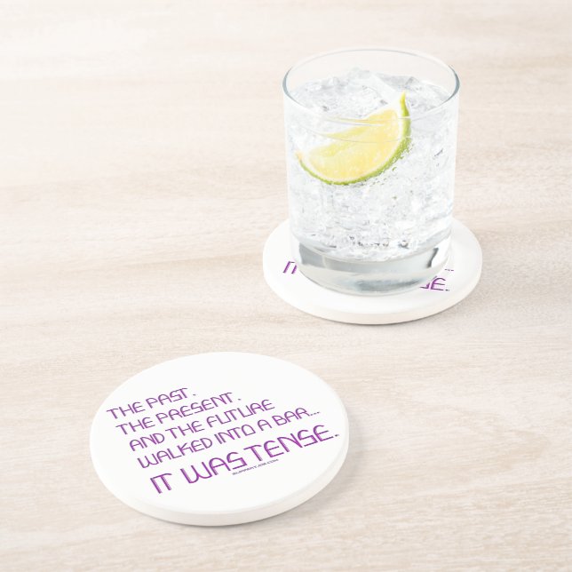 SlipperyJoe's tense word past future purple funny  Coaster (Side)