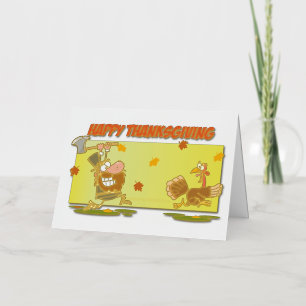 SlipperyJoe's Thanksgiving funny leaves pilgrim ru Foil Holiday Card