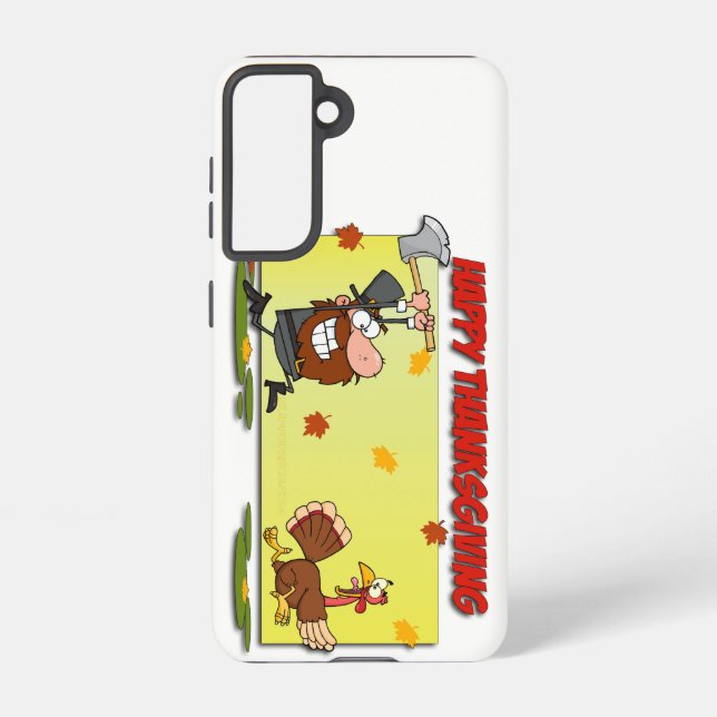 SlipperyJoe's Thanksgiving funny leaves pilgrim ru Samsung Galaxy S21 Case (Back)