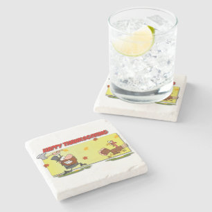 SlipperyJoe's Thanksgiving funny leaves pilgrim ru Stone Coaster