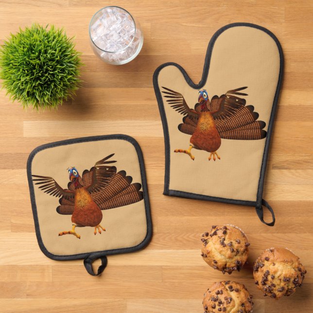 SlipperyJoe's Thanksgiving gobble responsibly live Oven Mitt & Pot Holder Set (Top Down)