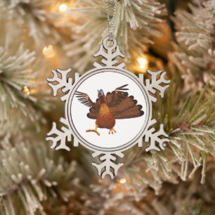 SlipperyJoe's Thanksgiving gobble responsibly live Snowflake Pewter Christmas Ornament