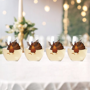 SlipperyJoe's Thanksgiving gobble responsibly live Stemless Wine Glass