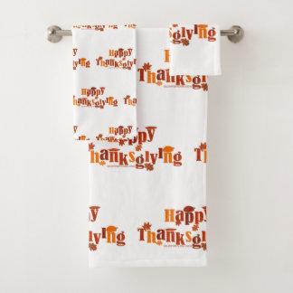 SlipperyJoe's Thanksgiving leaves brown orange pie Bath Towel Set