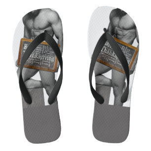 SlipperyJoe's Thanksgiving man hot six-pack abs un Jandals