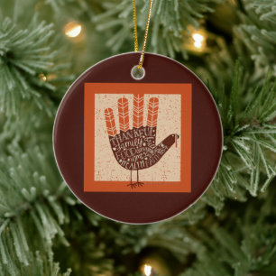 SlipperyJoe's Thanksgiving playful turkey illustra Ceramic Tree Decoration