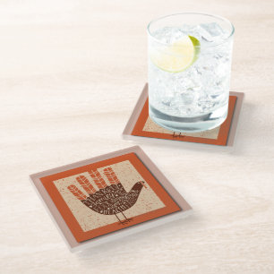 SlipperyJoe's Thanksgiving playful turkey illustra Glass Coaster