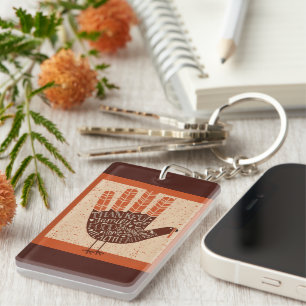 SlipperyJoe's Thanksgiving playful turkey illustra Key Ring